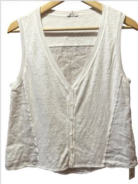 Deborah James/ Transit Linen-Blend White Button Front Sleeveless Vest